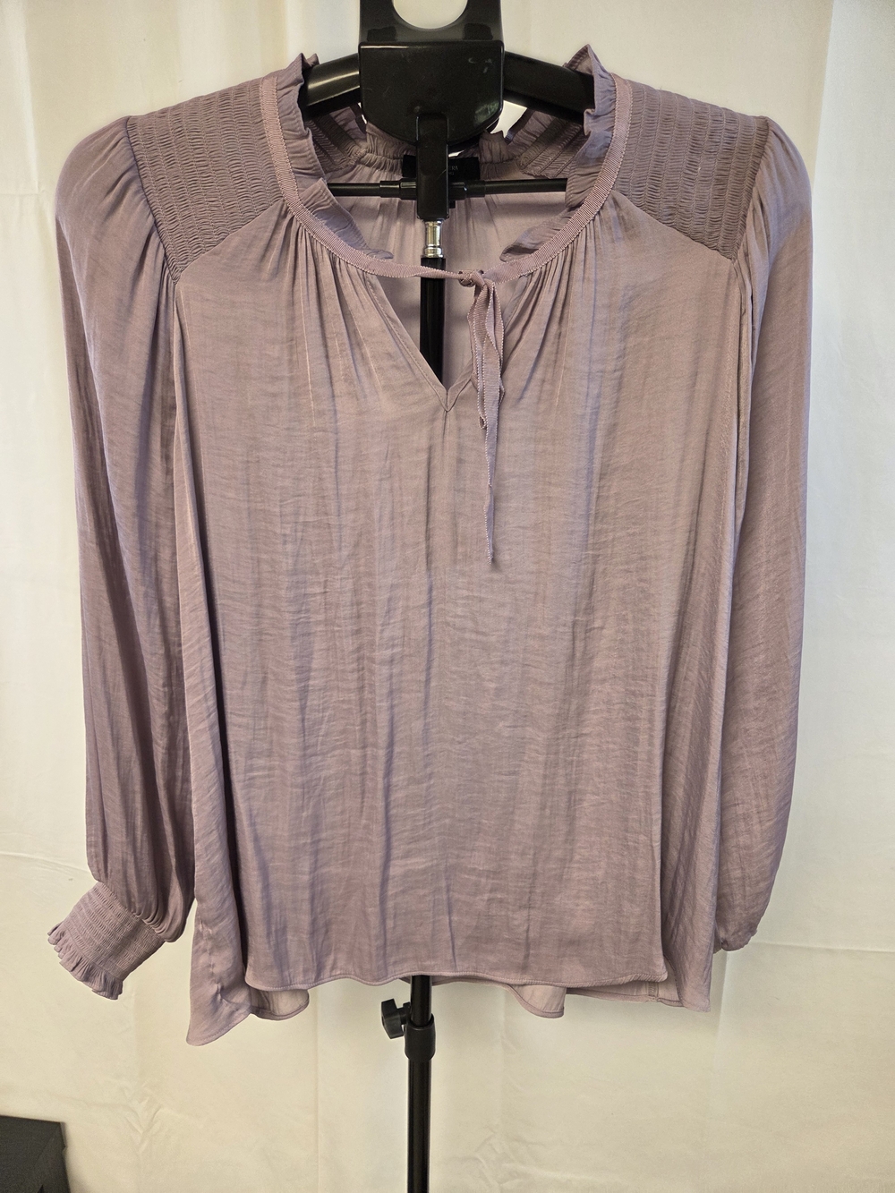 Simply Vera Vera Wang Lavender Tie-Neck Smocked Shoulder Blouse